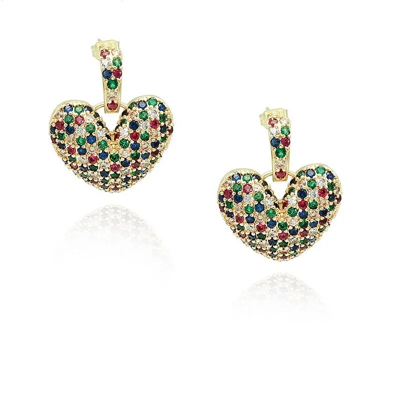 Kleurrijke Cz Dangle Heart Earring
