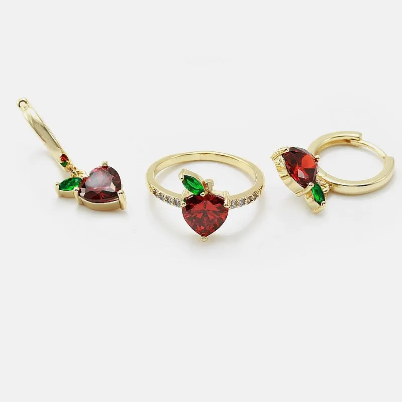 Rode Cz hart sieraden set