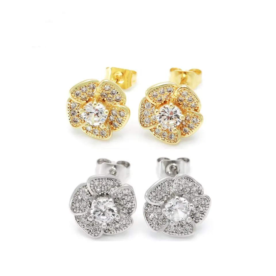 Vintage gouden en gerhodineerde bloemoorbellen